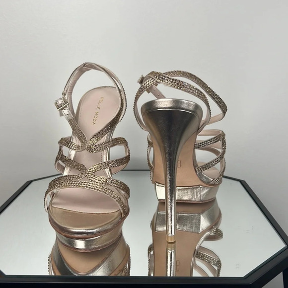 PELLE MODA FARAH EVENING SANDAL PLATINUM LEATHER Rhinestone Platform High Heels - Picture 7 of 13